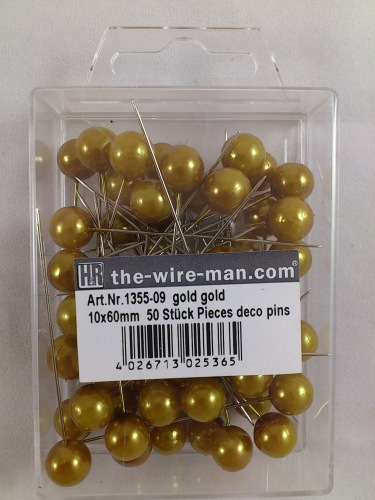 Colored pins 10 mm 50 p. gold